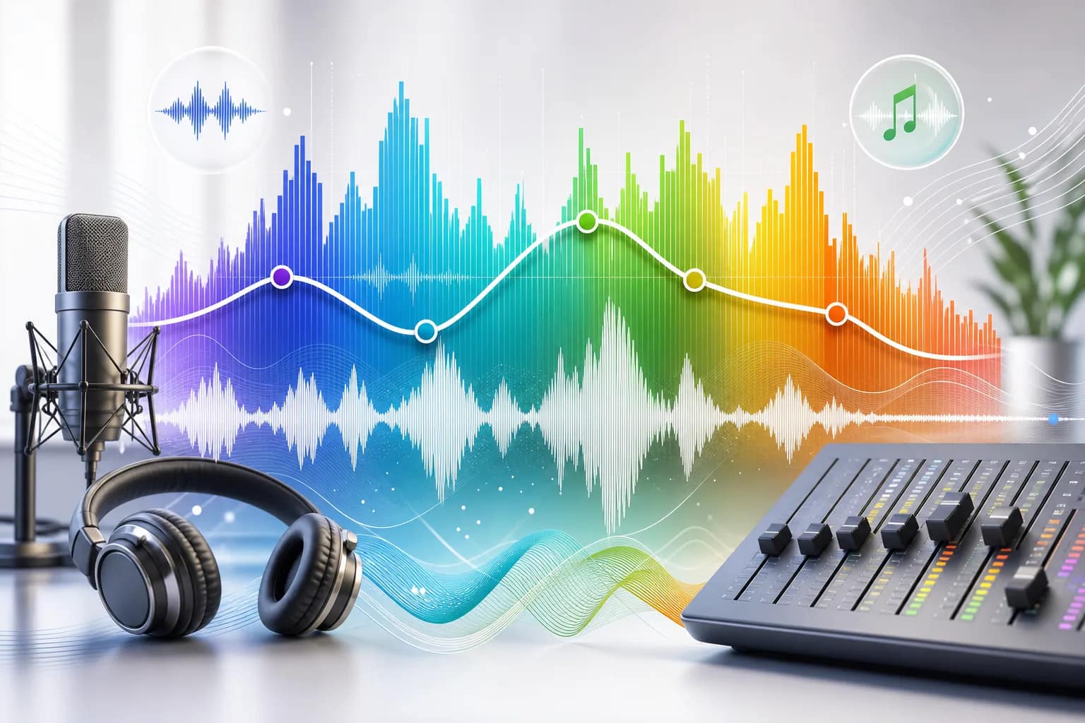 Ajustes iniciais de EQ para voz, música e podcast