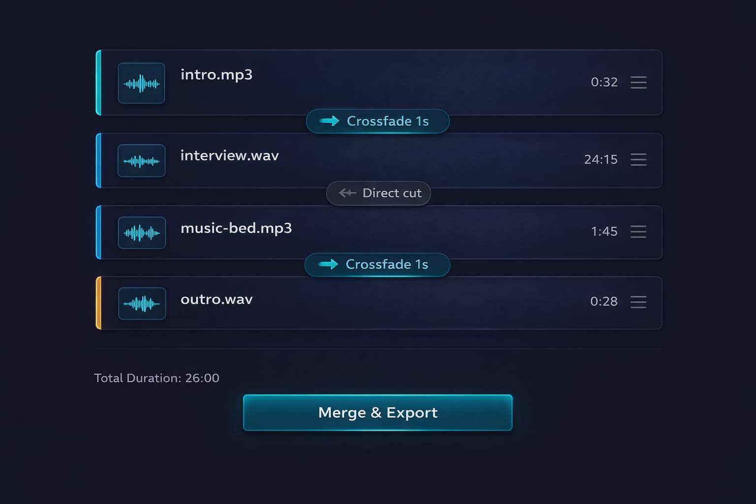 Como juntar arquivos de áudio em sequência
